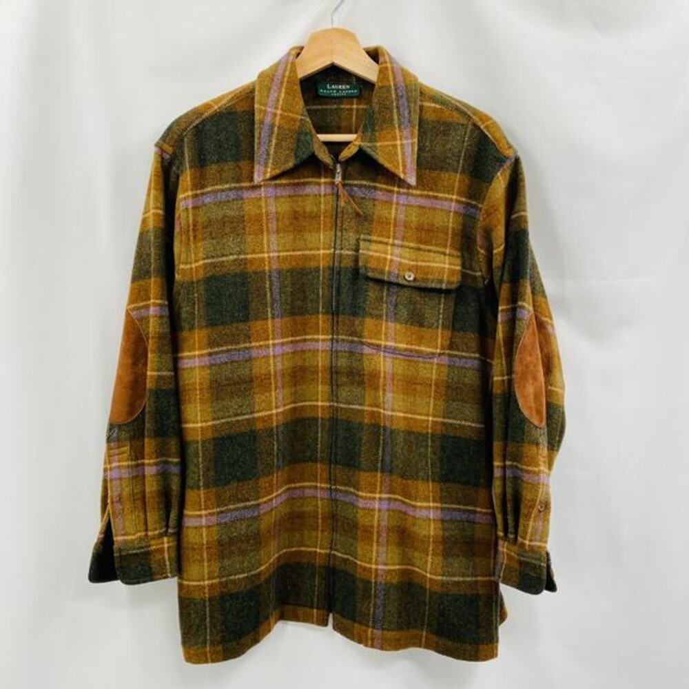 Vintage Ralph Lauren Wool Plaid zip up elbow patch shacket